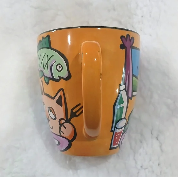 "House Kats" Collectible Coffee Mug. Whimsical design:cat,sunrise scene,fish,egg - Picture 5 of 9